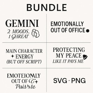 Pacote de download digital viral SVG PNG | 5 citações engraçadas para camisetas, sacolas e canecas | Personagem principal, Zodíaco, Mãe de cachorro, Burnout e design de autocuidado