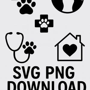 Minimalist Vet Logo SVG PNG Set | Veterinary Clinic Logo, Pet Care Icons, Animal Hospital Clipart