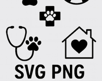 Minimalist Vet Logo Set: Pet Care Icons, Animal Hospital Clipart (SVG, PNG)