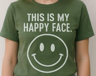 This is My Happy Face T-Shirt | Olive Green, Smiley Face, Cotton Tee