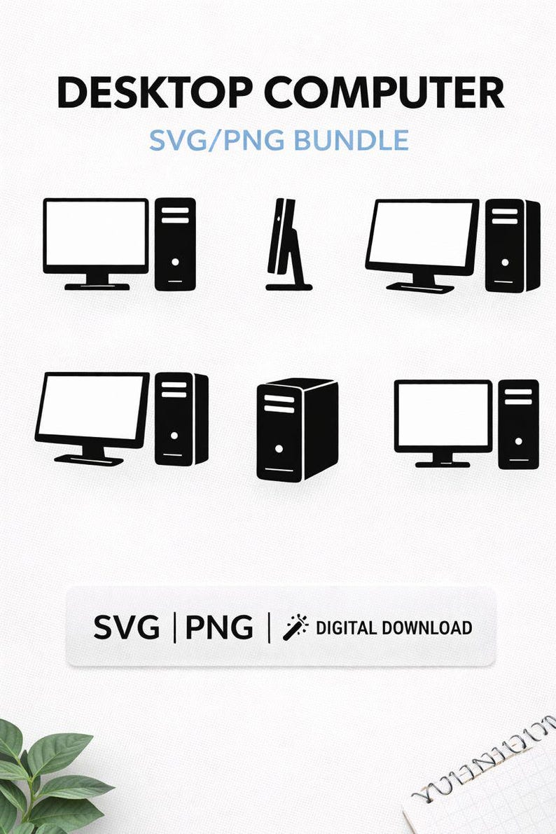 Desktop Computer Silhouette | Monitor & Tower Icons (digital Download ...