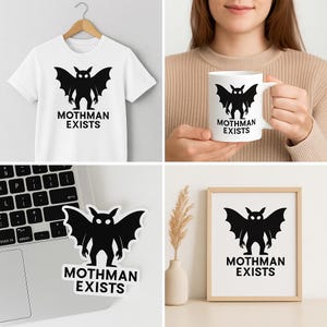 Mothman Existiert Clipart | Minimalistische Silhouette Cryptid PNG SVG PDF