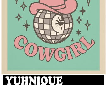 Vaquera disco SVG PNG / Bola de discoteca brillante con sombrero y gráfico de festival retro