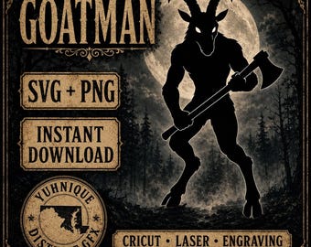 Maryland Goatman Cryptid SVG PNG, Horned Silhouette Cut File (Digital Download)