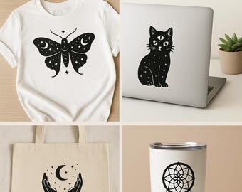 Mystiska varelser PNG-paket: Boho andlig clipart för sublimering