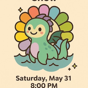 Kawaii-illustraties monster Loch Ness: Nessie SVG, PNG, PDF - Murakami-stijl