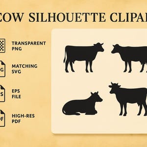 Cow Silhouette Clipart | Farm Animal PNG | Black Cow Cut File | Minimalist SVG Vector for Cricut & Sublimation