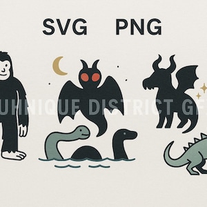 Cryptid Creatures Clipart Bundle: Bigfoot, Mothman, Loch Ness (SVG, PNG Digital Download