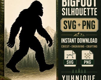 Bigfoot Silhouette SVG PNG, Sasquatch Cryptid Cut File (Digital Download)