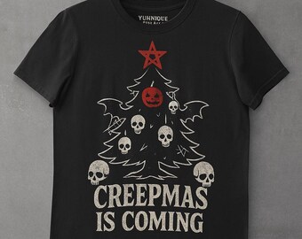 Koszulka Creepmas: Gotycka czaszka z choinką, koszulka na Halloween