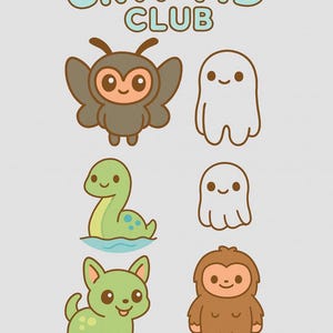 Cute CRYPTID Club | Kawaii PNG + SVG Bundle | Mothman Bigfoot Nessie Chupacabra Fresno | Cute Cryptid Clipart for Stickers & Sublimation