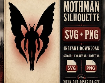 Mothman Silhouette SVG PNG, Cryptid Folklore Art (Digital Download)