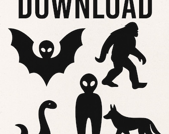 Minimalist Cryptid SVG PNG Set | Mythical Creature Clipart, Paranormal Folklore Icons