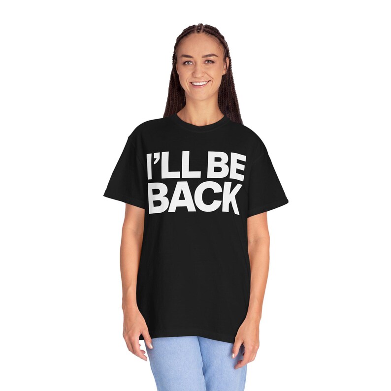 I'll Be Back" Minimalist Movie Quote T-Shirt Classic Action Film Line, 100% Cotton image 3