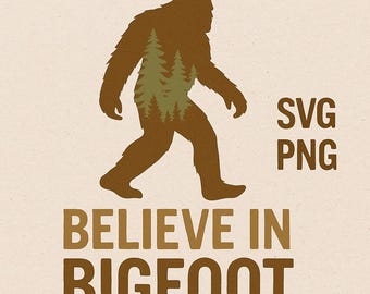 Bigfoot Forest Silhouette Graphic: Sasquatch SVG PNG (Digital Download)