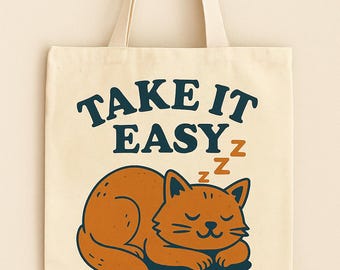 TAKE IT EASY Cat png – Retro Lazy Cat Grafik für Shirts, Tassen & Dekor