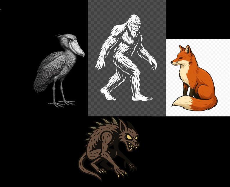 Cryptid Creatures PNG Bundle: Mythical Animal Graphics (digital ...