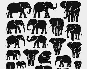 Elephant Silhouette SVG Bundle: 30 Wildlife Vector Cut Files