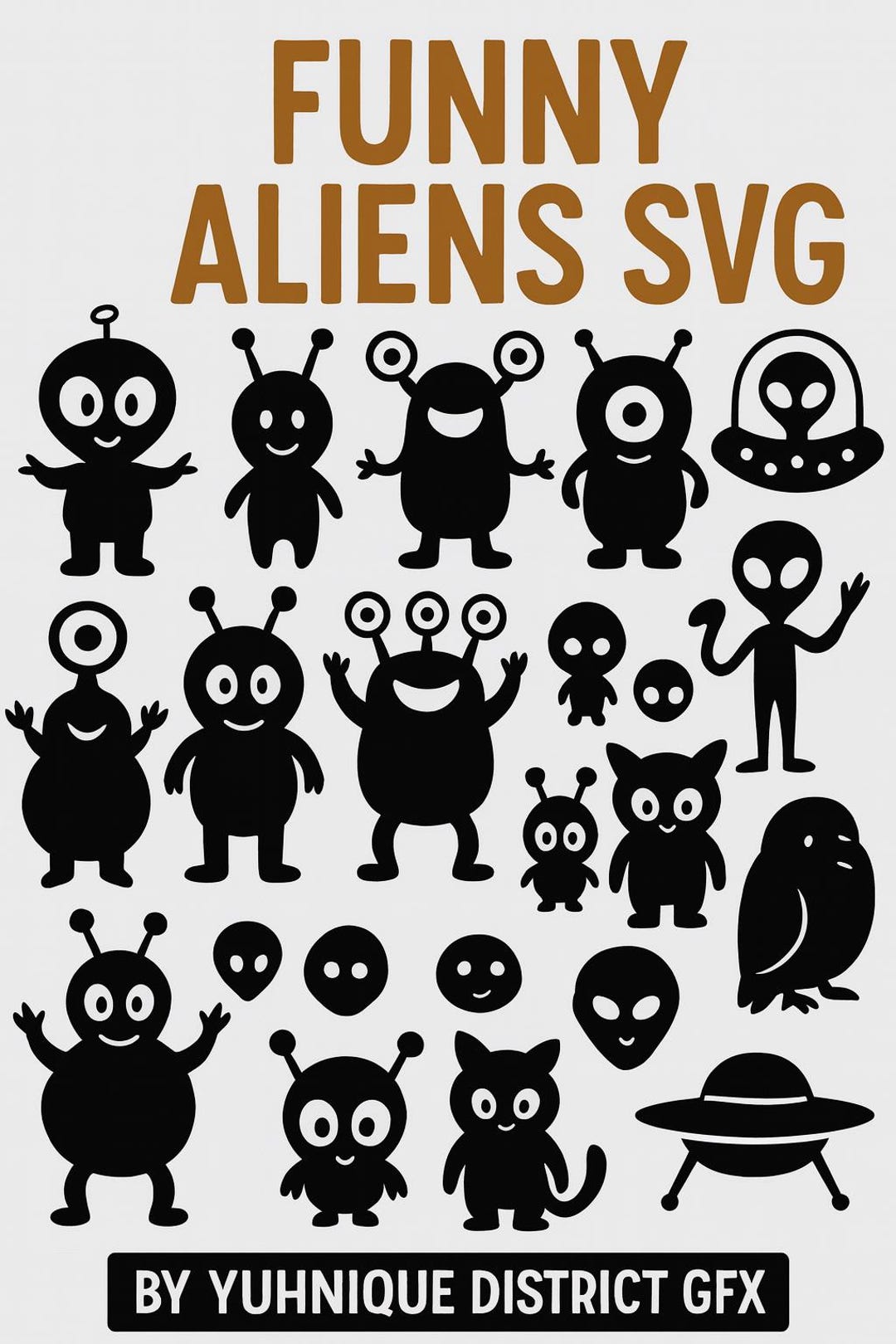 Funny Aliens SVG | Single File Alien Silhouette Clipart | UFO Spaceship ...