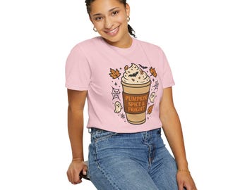 Pumpkin Spice & Fright T-Shirt: Comfort Colors Halloween Coffee Tee