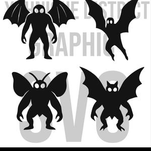 Mothman Clipart Bundle - 4 minimalistische Cryptid Vektor-Designs in PNG und PDF | Digitaler Download