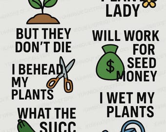 Paquete de frases divertidas sobre jardinería: Clipart para amantes de las plantas (descarga digital)