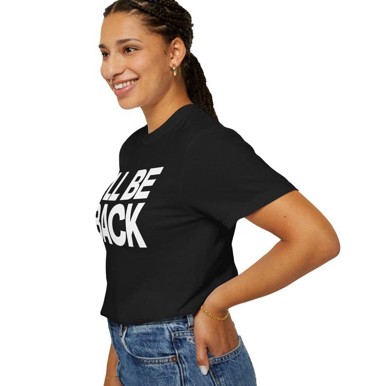 I'll Be Back" Minimalist Movie Quote T-Shirt Classic Action Film Line, 100% Cotton image 5