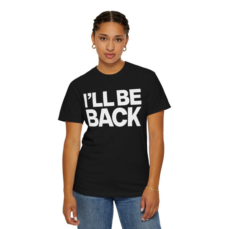 I'll Be Back" Minimalist Movie Quote T-Shirt Classic Action Film Line, 100% Cotton image 6