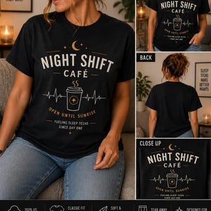 Nattskift Café T-shirt, sömntekniker kaffeälskare T-shirt