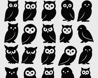 Eule Silhouette SVG Bundle: 30 Vogel Umriss Vektoren, Cricut Cut Dateien