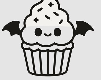 Spooky Kawaii Cupcake Clipart: Bat & Ghost PNG SVG