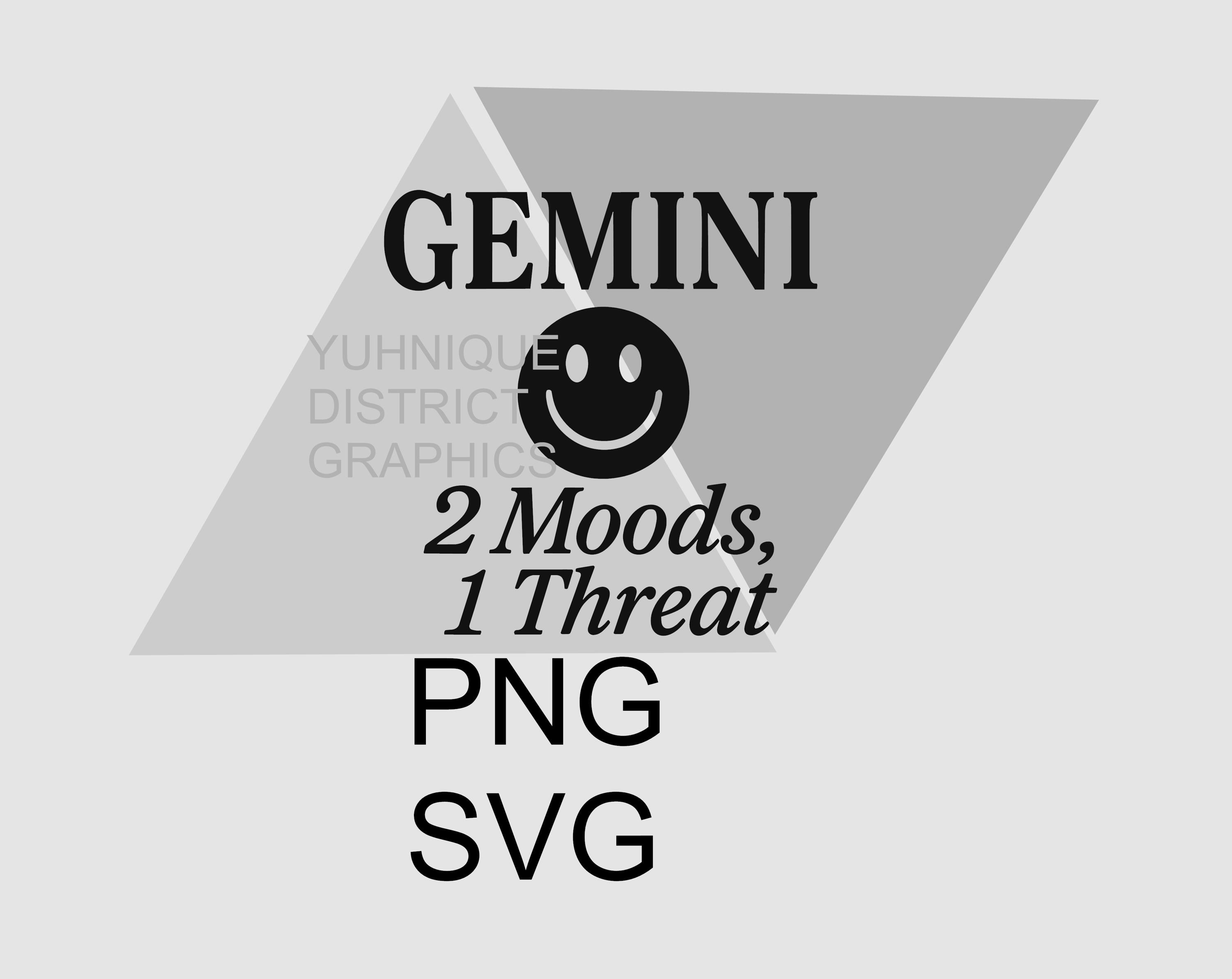 Funny Gemini Zodiac SVG PNG: 2 Moods, 1 Threat (digital Download