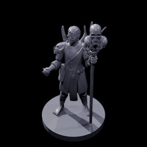 Human Warlock Figurine with Skull Staff - Mystical Fantasy Decor
