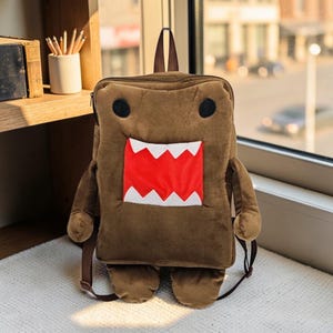 Domo Kun Plush Backpack, Kawaii Anime Brown Stuffed Bag, Y2K Cute Monster Shoulder Messenger Bag for Men Women, Back to School Gift