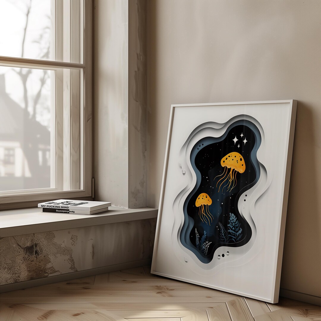 Jellyfish in Space | Paper Layering Art Poster - Etsy