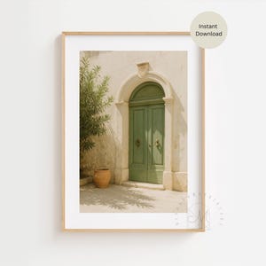 Mediterranean Green Door Wall Art, Rustic European Entrance Digital Print, Vintage Architecture Poster, Cottagecore Printable Decor