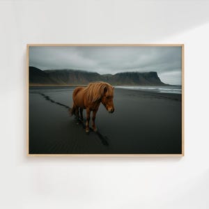 Stampa artistica da parete con paesaggio islandese di cavalli - Stampa artistica da parete con animali di montagna equestri e corno di Vestra, regalo per gli amanti dei cavalli