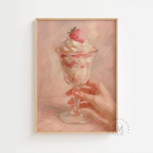 Messy Coquette Strawberry Dessert Wall Art – Soft Pink Feminine Digital Download | Vintage Aesthetic Ice Cream Printable Kitchen Decor