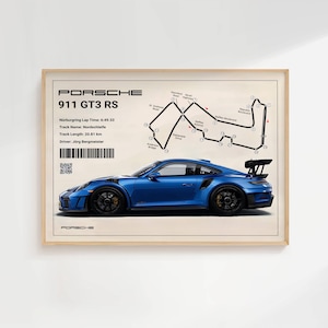 Poster da parete Porsche 911 Turbo S blu - Auto sportiva, stampa realistica, regalo da pilota, decorazione moderna per auto