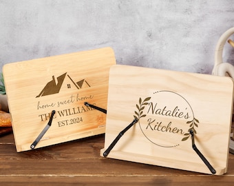 Personalized Cookbook Stand, Custom Wooden Recipe Holder, Book Display Stands, ipad holder, Housewarming Gifts, Wedding Gifts, Gift for her