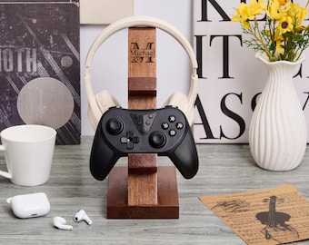 Personalized Wooden Headphone Stand And Controller,  Gaming Headset Stand with Custom text, Gamer Husband Gift,  Christmas Gifts For Him
