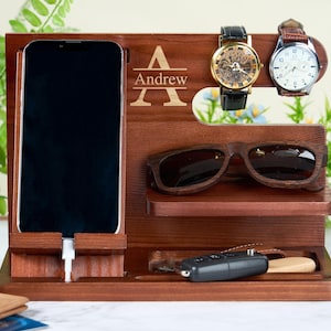 Personalized Docking Station Tech accessory,Phone Stand Charging Station,Gifts for husband,Stand Tech Desk Organizer,Christmas gifts for him