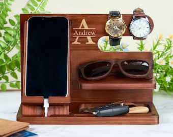 Personalized Docking Station Tech accessory,Phone Stand Charging Station,Gifts for husband,Stand Tech Desk Organizer,Christmas gifts for him