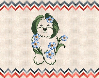 Diseño de bordado floral de golden retriever, patrón de bordado de perro (digital)