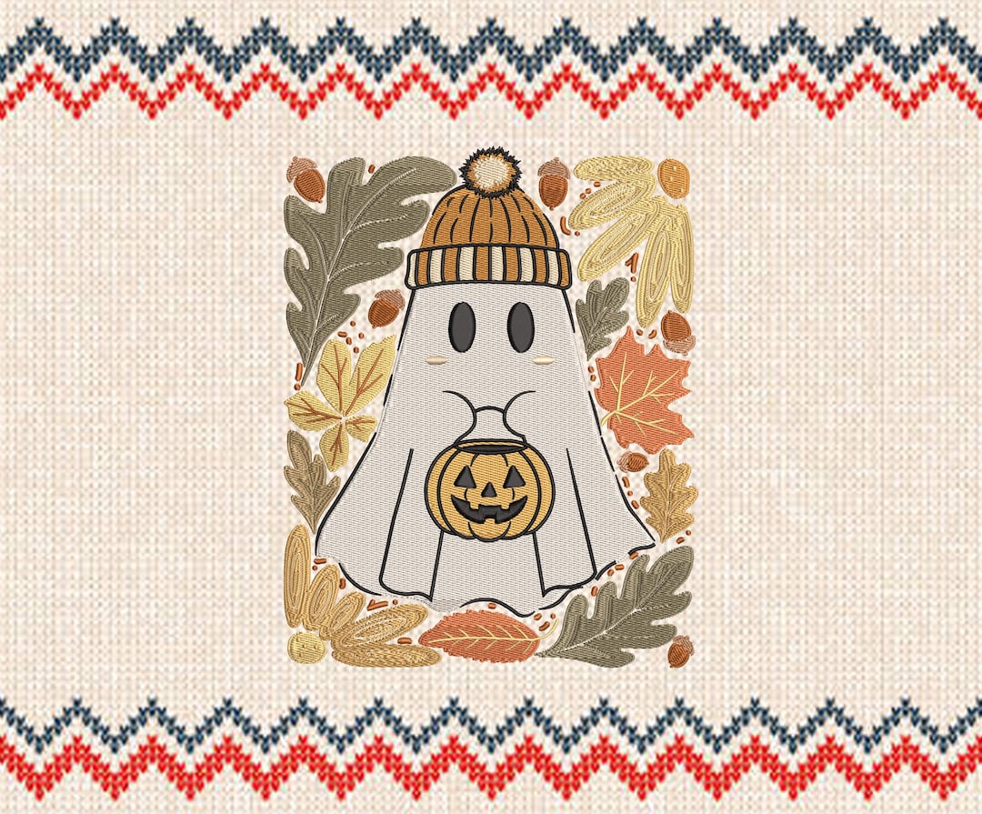 Spooky Ghost Machine Embroidery Design, Fall Leaves, Pumpkins (6 Sizes ...