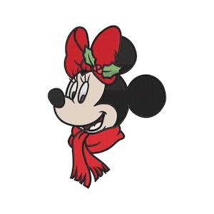 Diseño de bordado navideño de Minnie Mouse, dibujos animados navideños (descarga instantánea)