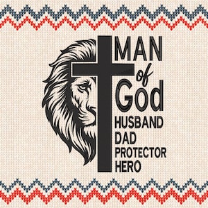 Man of Faith Embroidery Design: Lion & Cross, Bible Verse (6 Sizes) (Digital Download)