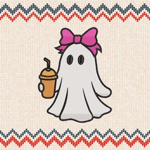 Coquette Bow Ghost Embroidery Files, Halloween Spooky Machine Embroidery Files, Girly Halloween Coquette Spooky, 6 Sizes embroidery Download