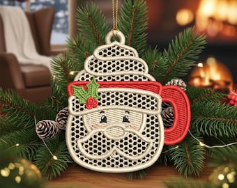 FSL kerstman kerstornament borduurontwerp, 3 maten borduurwerk (digitale download)