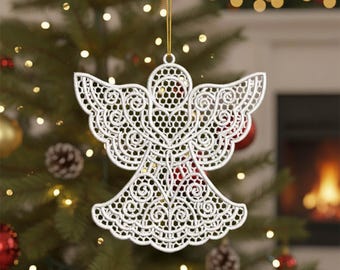 FSL Christmas Lace Angel Ornament Angel embroidery Design, 3 Sizes Instant download